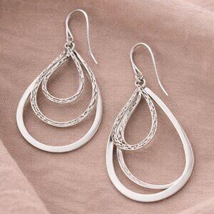 Retired Silpada W1576 Sterling Silver Tri-Texture Teardrop Dangle Earrings 925